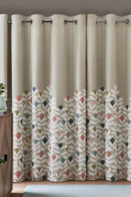 p23 154 cm (5 ft) Polyester Room Darkening Window Curtain (Pack Of 2)(Floral, White)