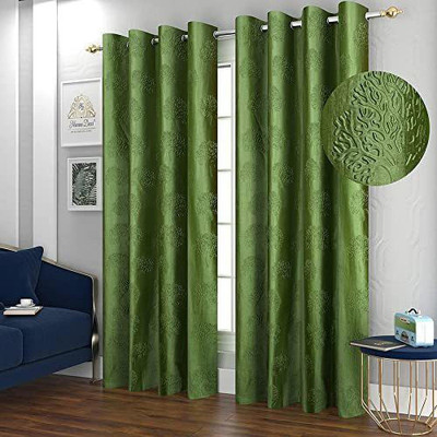Amazingchoices 213.36 cm (7 ft) Door Polyester Room Darkening Curtain (Pack Of 2)(Green, Self Design)