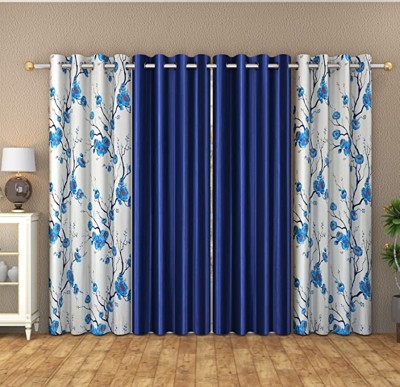Galaxy Home Decor 213 cm (7 ft) Polyester Semi Transparent Door Curtain (Pack Of 4)(Printed, Blue)