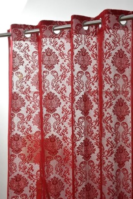 PICTAS 275 cm (9 ft) Net Semi Transparent Long Door Curtain Single Curtain(Floral, Maroon)