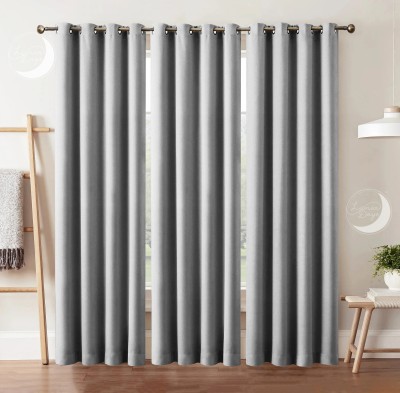 Lunar Days 274.32 cm (9 ft) Polyester Blackout Long Door Curtain (Pack Of 3)(Solid, Silver)