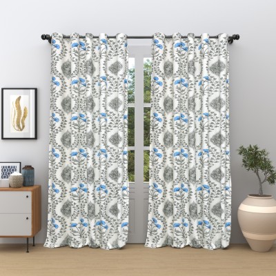 TUNDWAL'S 152.4 cm (5 ft) Cotton Room Darkening Window Curtain (Pack Of 2)(Printed, Multi Blue Tree)