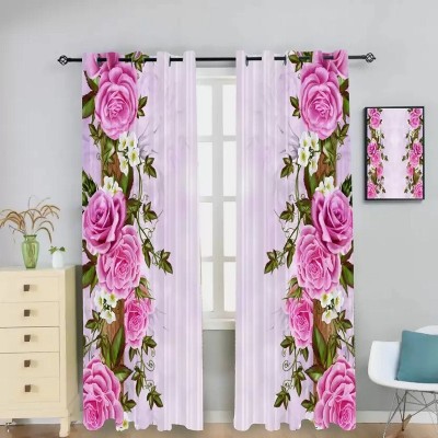 LHD 214 cm (7 ft) Polyester Room Darkening Door Curtain (Pack Of 2)(Floral, Pink, Pink)
