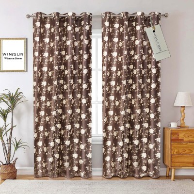 WINNSUN 274 cm (9 ft) Polyester Semi Transparent Long Door Curtain (Pack Of 2)(Floral, Coffee)