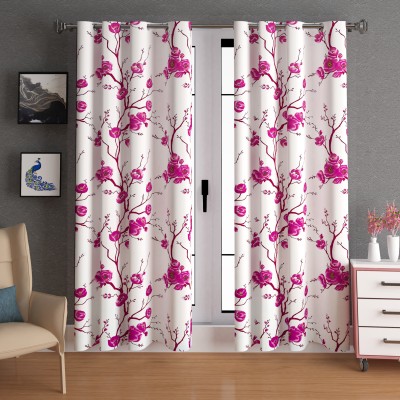 Lunar Days 274.32 cm (9 ft) Polyester Semi Transparent Long Door Curtain (Pack Of 2)(Floral, Pink)