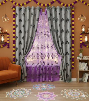 TWOLOVER 213 cm (7 ft) Long Door Cotton Blackout Curtain Single Curtain(Grey, Printed)