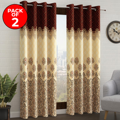 Story@home 215 cm (7 ft) Door Polyester Semi Transparent Curtain (Pack Of 2)(Dark Brown, Ivory, Printed)