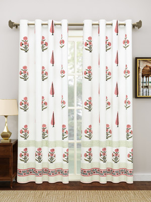 Blocks Of India 210 cm (7 ft) Door Cotton Semi Transparent Curtain (Pack Of 2)(Pink, Printed)