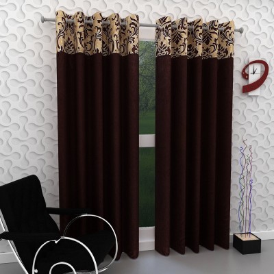 Panipat Textile Hub 213 cm (7 ft) Polyester Blackout Door Curtain (Pack Of 2)(Floral, Brown)