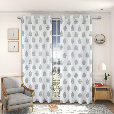 MDJONWALSDECOR 152 cm (5 ft) Window Cotton Semi Transparent Curtain (Pack Of 2)(Green, MAHARANI, Brown, Self Design, Printed)