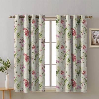 SPACES DRAPE STORY 152 cm (5 ft) Polyester Room Darkening Window Curtain (Pack Of 2)(Floral, Pink & White)