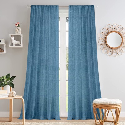 Cortina 210 cm (7 ft) Polyester Semi Transparent Door Curtain (Pack Of 2)(Solid, Blue)
