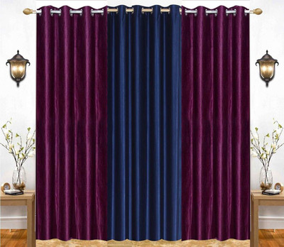 India Furnish 213 cm (7 ft) Door Polyester Room Darkening Curtain (Pack Of 3)(Blue & Wine, Plain, Solid)