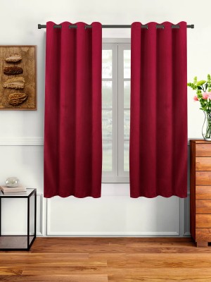 Easyhome 152 cm (5 ft) Polyester Blackout Window Curtain (Pack Of 2)(Solid, Maroon)