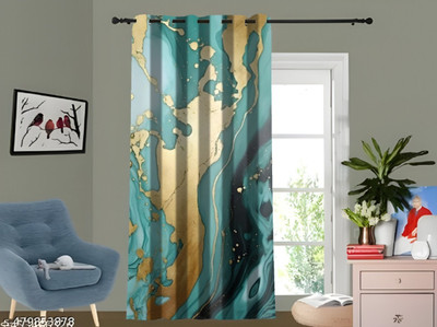 EVERSHNIE 274 cm (9 ft) Long Door Polyester Room Darkening Curtain Single Curtain(Green, Floral)