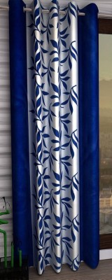 N2C Home 270 cm (9 ft) Polyester Semi Transparent Long Door Curtain Single Curtain(Floral, Navy Blue)