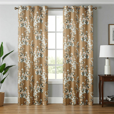 Kraftiq Homes 274 cm (9 ft) Long Door Polyester Blackout Curtain (Pack Of 2)(Brown, Floral)