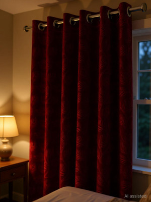 Stackers 152 cm (5 ft) Window Velvet Room Darkening Curtain (Pack Of 2)(Maroon, Floral)
