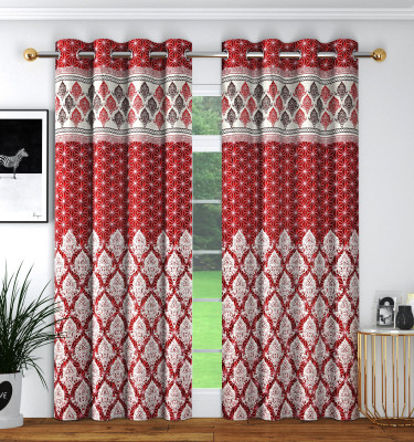 Panipat Textile Hub 213 cm (7 ft) Door Polyester Semi Transparent Curtain (Pack Of 2)(Diamond Maroon, Floral)