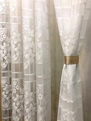 DTODEXPRESS 152.4 cm (5 ft) Net Semi Transparent Window Curtain (Pack Of 2)(Floral, White)