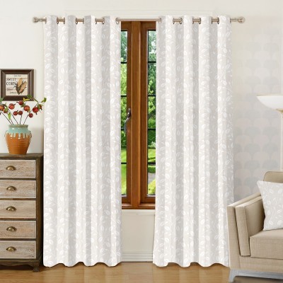 THE DRAPE DIARY 213 cm (7 ft) Polyester, Cotton Room Darkening Door Curtain Single Curtain(Floral, Ivory)