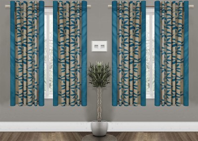 Monark 153 cm (5 ft) Polyester Semi Transparent Window Curtain (Pack Of 4)(Printed, Aqua)