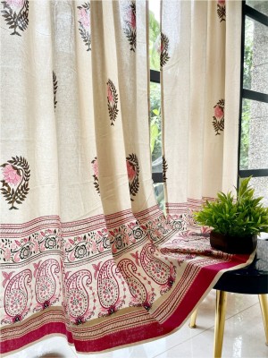 Urban Space 213 cm (7 ft) Cotton Semi Transparent Long Door Curtain (Pack Of 2)(Motif, Ethnic Motif Pink)