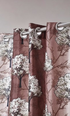 Sehbhagi 153 cm (5 ft) Polyester Semi Transparent Window Curtain (Pack Of 2)(Floral, Brown)