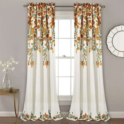 Fashion Point 214 cm (7 ft) Polyester Room Darkening Door Curtain (Pack Of 2)(Floral, Yellow)