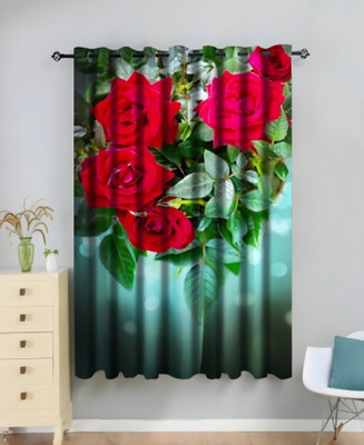 nobel fab 214 cm (7 ft) Door Polyester Room Darkening Curtain Single Curtain(Green, Floral)