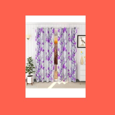R Trendz 152 cm (5 ft) Polyester Semi Transparent Window Curtain (Pack Of 2)(Floral, Purple)