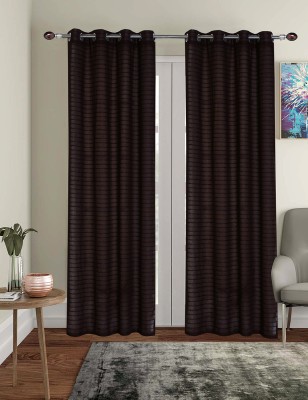 Elegance 274 cm (9 ft) Polyester Semi Transparent Long Door Curtain (Pack Of 2)(Striped, Dark Coffee)