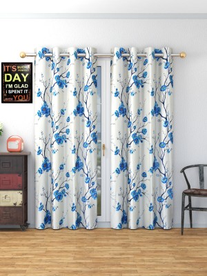 DAKSH 243 cm (8 ft) Polyester Room Darkening Door Curtain (Pack Of 2)(Printed, Blue)