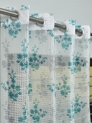 PICTAS 275 cm (9 ft) Tissue Semi Transparent Long Door Curtain (Pack Of 2)(Floral, Aqua)