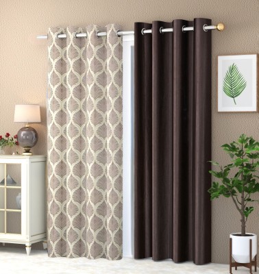 YUKANY 213 cm (7 ft) Polyester Semi Transparent Door Curtain (Pack Of 2)(Printed, Coffee Brown)
