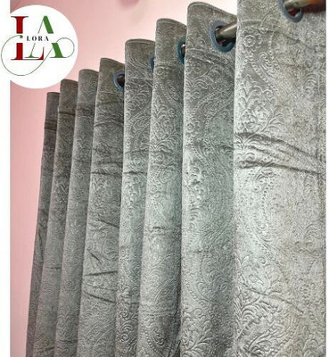 LALORA 150 cm (5 ft) Window Velvet Blackout Curtain (Pack Of 2)(Grey, Floral)