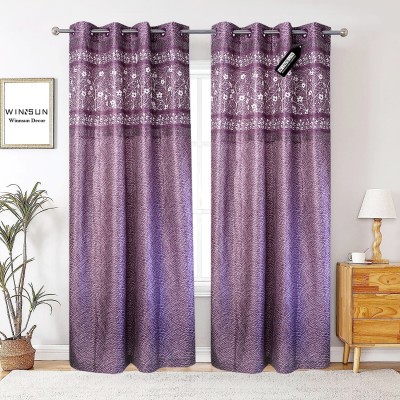 WINNSUN 214 cm (7 ft) Polyester Semi Transparent Door Curtain (Pack Of 2)(Floral, Purple)