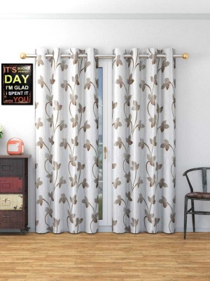 Radha Enterprises 152 cm (5 ft) Polyester Semi Transparent Window Curtain (Pack Of 2)(Floral, Brown)