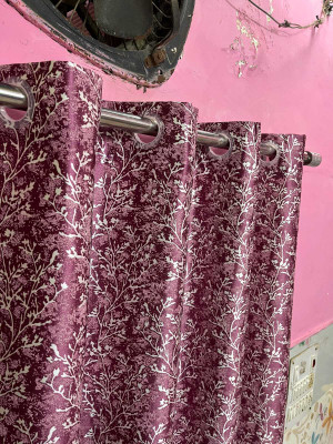 ZARALOOM 275 cm (9 ft) Long Door Polyester Room Darkening Curtain Single Curtain(Pink, Floral)