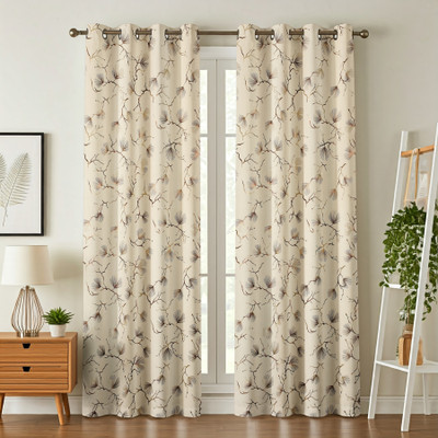 Galaxy Drape 153 cm (5 ft) Window Velvet Room Darkening Curtain (Pack Of 2)(Cream, Floral)
