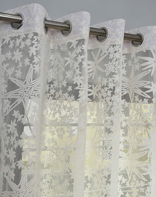 Saanvi Creations 274 cm (9 ft) Long Door Net Semi Transparent Curtain (Pack Of 2)(Cream, Printed)