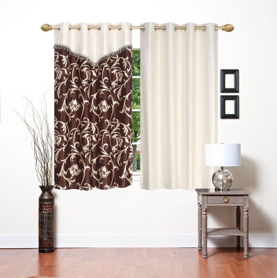 Stella Creations 154 cm (5 ft) Polyester Semi Transparent Window Curtain (Pack Of 2)(Printed, Brown, Beige)