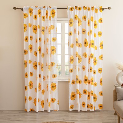 HOMEMONDE 244 cm (8 ft) Cotton Transparent Shower Curtain (Pack Of 2)(Printed, Sun Flower - Multicolor)