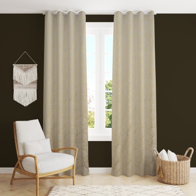 Homefab India 274.32 cm (9 ft) Velvet Room Darkening Long Door Curtain (Pack Of 2)(Printed, Cream)