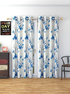 WINNSUN 214 cm (7 ft) Polyester Room Darkening Door Curtain (Pack Of 2)(Floral, Blue-1A)