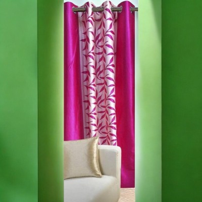 smf 152 cm (5 ft) Polyester Room Darkening Window Curtain (Pack Of 2)(Printed, Pink)