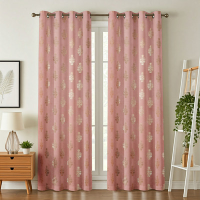 Galaxy Home Decor 153 cm (5 ft) Window Velvet Room Darkening Curtain (Pack Of 2)(Pink, Printed)