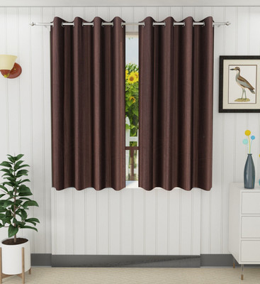 Panipat Textile Hub 152.4 cm (5 ft) Polyester Window Curtain (Pack Of 2)(Solid, Brown)