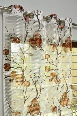 GOYCOR 152 cm (5 ft) Door Polyester Semi Transparent Curtain (Pack Of 2)(Coffee, Floral)