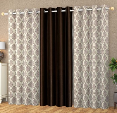 Yarnis 274 cm (9 ft) Polyester Semi Transparent Long Door Curtain (Pack Of 3)(Floral, Coffee Brown)